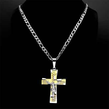 Jesus Steel Cross Necklace
