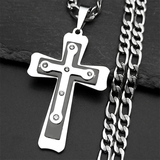 Silver Rivet Style Cross Necklace