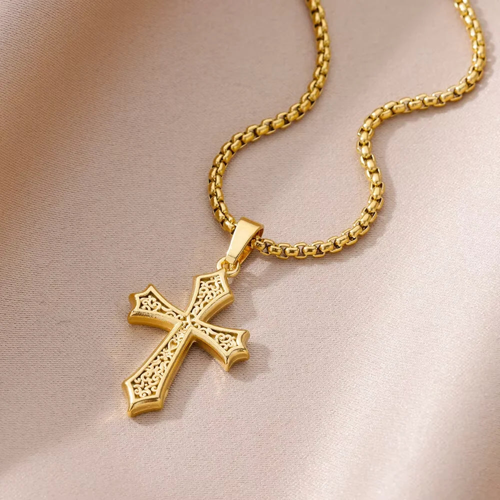 Gold Cross Charm Necklace