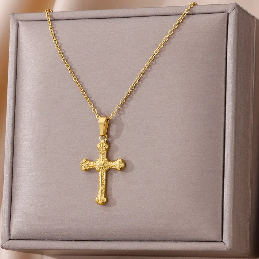 Gold Cross Charm Necklace