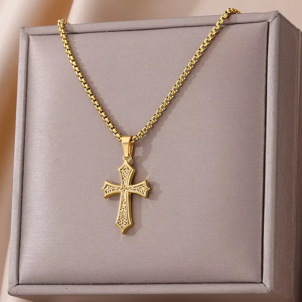 Gold Cross Charm Necklace