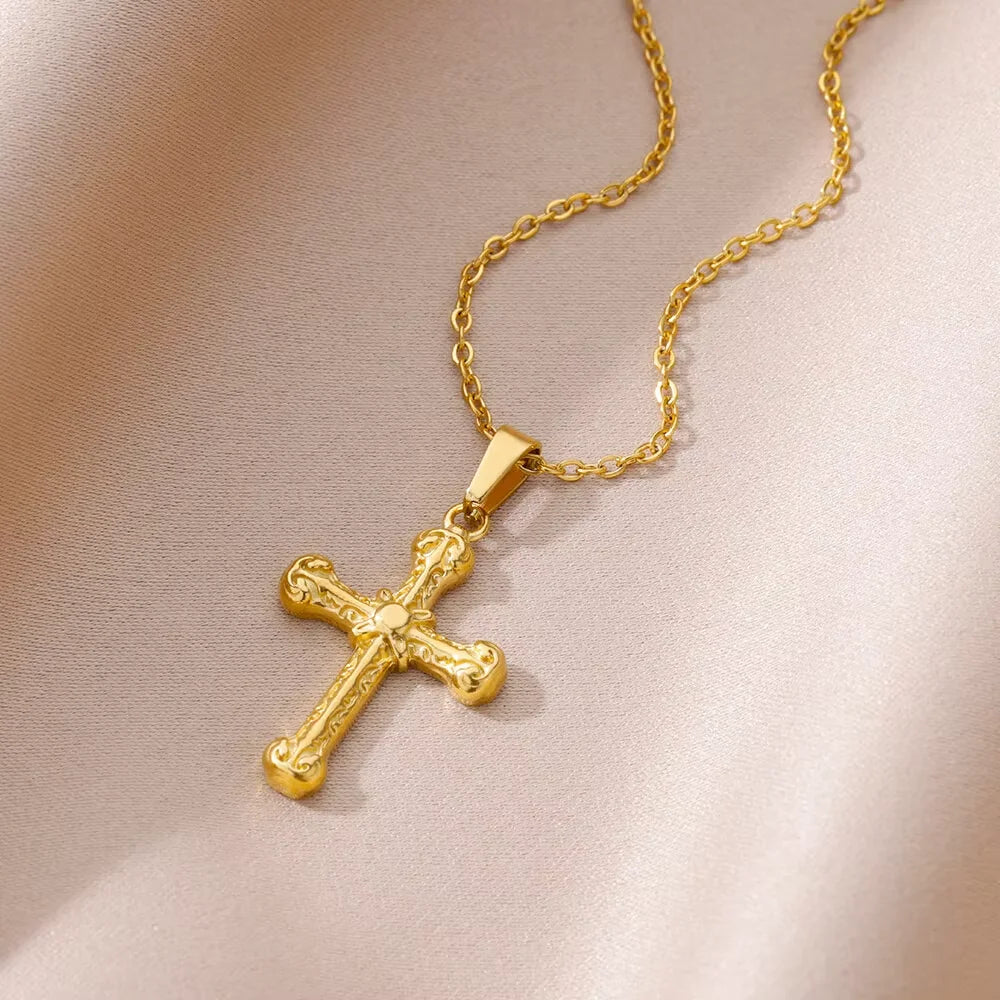 Gold Cross Charm Necklace